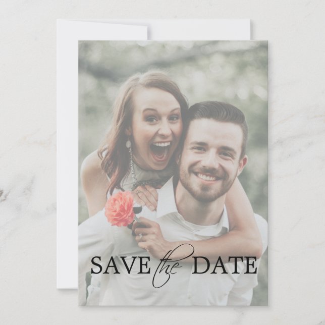Modern Minimal Photo Black White Wedding Save The Date (Front)