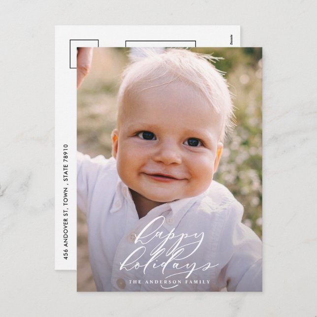 Modern minimal photo Christmas elegant holiday (Front/Back)