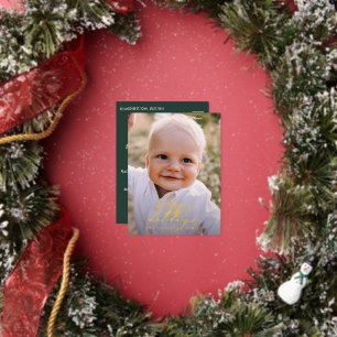 Modern minimal photo Christmas elegant script Foi Foil Holiday Postcard