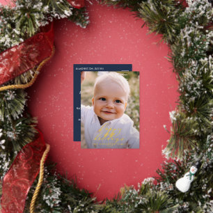 Modern minimal photo Christmas elegant script Foi Foil Holiday Postcard