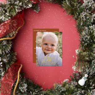 Modern minimal photo Christmas elegant script Foil Holiday Postcard