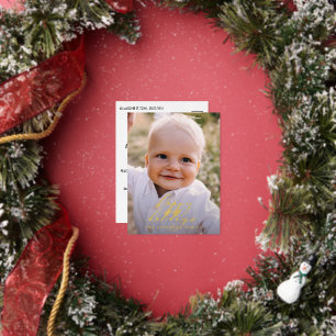 Modern minimal photo Christmas elegant script Foil Holiday Postcard