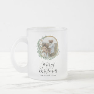 Modern minimal photo Christmas elegant script Frosted Glass Coffee Mug