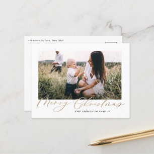 Modern minimal photo Christmas elegant script Holi Holiday Postcard