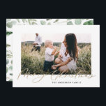 Modern minimal photo Christmas elegant script Holiday Card<br><div class="desc">Modern minimal foliage wreath year to remember gold effect script holiday Christmas card. Hand painted eucalyptus,  minimal foliage and modern rustic rattan wreath give this holiday card a luxurious feel. In classy greens,  browns and greys. Space for a message on the back.</div>
