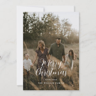 Modern minimal photo Christmas elegant script Holiday Card