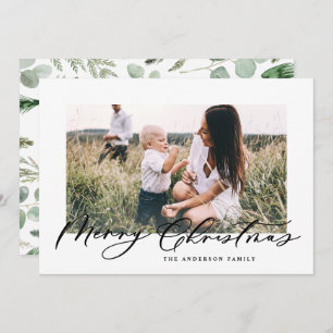 Modern minimal photo Christmas elegant script Holiday Card