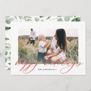 Modern minimal photo Christmas elegant script Holiday Card