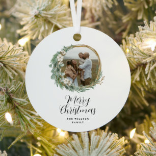 Modern minimal photo Christmas elegant script Metal Tree Decoration