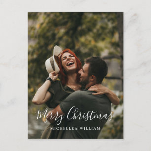 Modern Minimal Photo Christmas Script Holiday Postcard