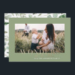 Modern minimal photo Christmas wonder Holiday Card<br><div class="desc">Modern minimal foliage wreath year to remember gold effect script holiday Christmas card. Hand painted eucalyptus,  minimal foliage and modern rustic rattan wreath give this holiday card a luxurious feel. In classy greens,  browns and grays. wonders of his love.</div>