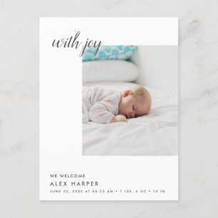 Modern Minimal photo collage Birth Announcement Postcard