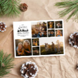 Modern minimal photo collage Christmas elegant Holiday Card<br><div class="desc">Modern minimal script holiday photo collage black and white Christmas card. Traditional Father Christmas Santa and sleigh shilouette design.</div>