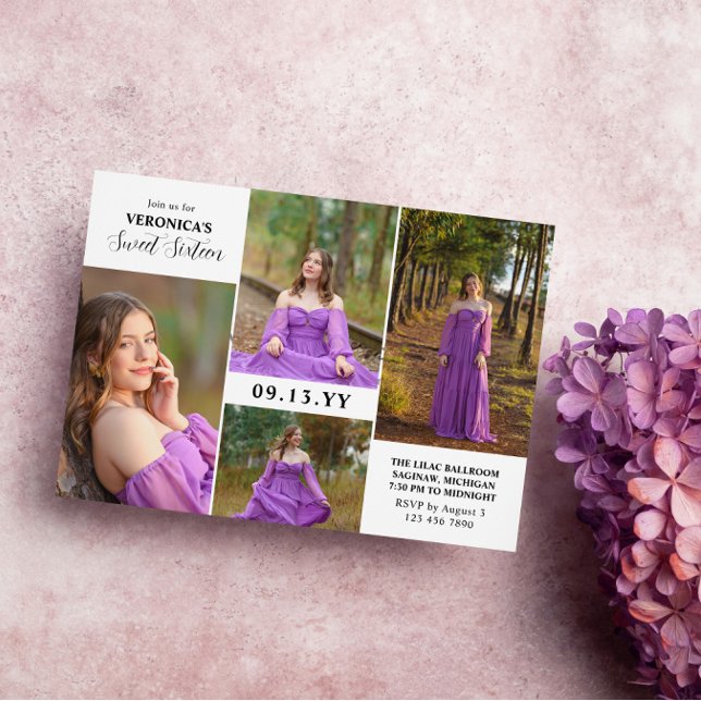 Modern Minimal Photo Collage Sweet Sixteen Invitation (Creator Uploaded)