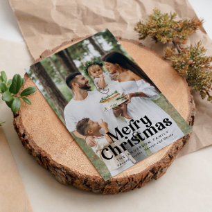 Modern minimal photo elegant bold typography holiday card