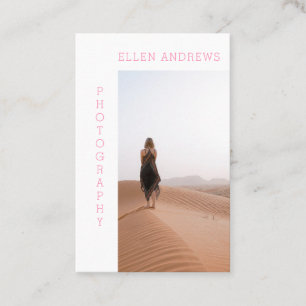 Modern Minimal Photo Pink White business card