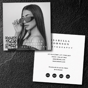 Modern Minimal Photo QR Code Social Media Icons Square Business Card
