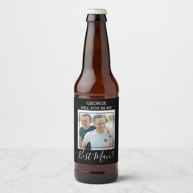Modern Minimal Photo | Will You Be My Best Man? Beer Bottle Label (Front)