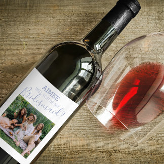 Modern Minimal Photo | Will You Be My Bridesmaid Wine Label