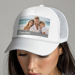 Modern Minimal Photo with Diagonal Colour Block Trucker Hat<br><div class="desc">Use a horizontal or landscape photo and make a unique and trendy photo hat. This modern minimal design includes a diagonal colour block with text to add any names and text. If you need to move anything around,  click on the customise button to make changes.</div>