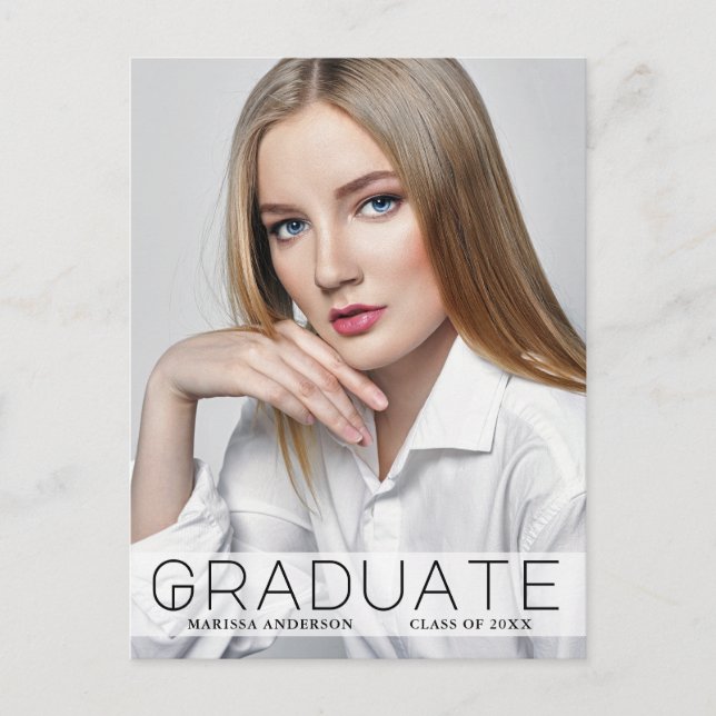 Modern Minimal Photo Wt Graduate Announcement Postcard (Front)