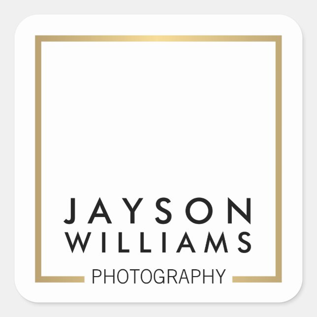 Modern Minimal Photographer Gold Square Logo I Square Sticker (Front)