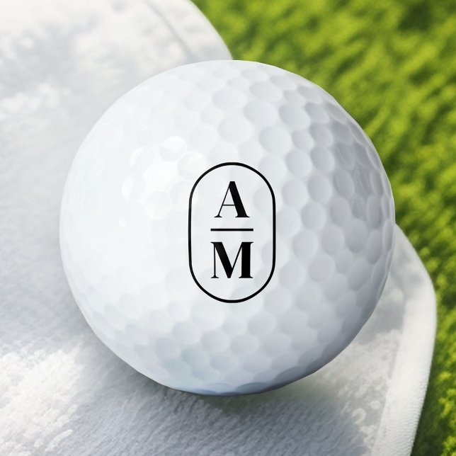 Modern Minimal Pill Monogram - Black Golf Balls (Custom Golf Balls)