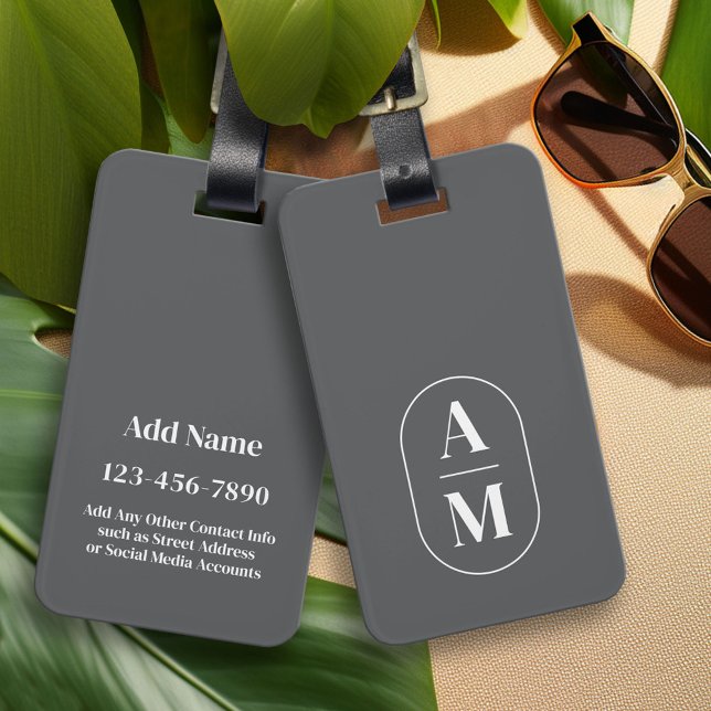 Modern Minimal Pill Monogram - Grey Luggage Tag (Custom Luggage Tag - Personalized Bag Tag)