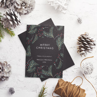 Modern Minimal Pine Pattern Corporate Christmas  Holiday Card
