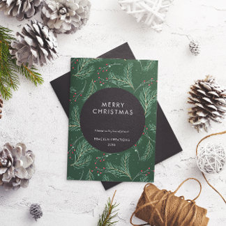 Modern Minimal Pine Pattern Corporate Christmas  Holiday Card