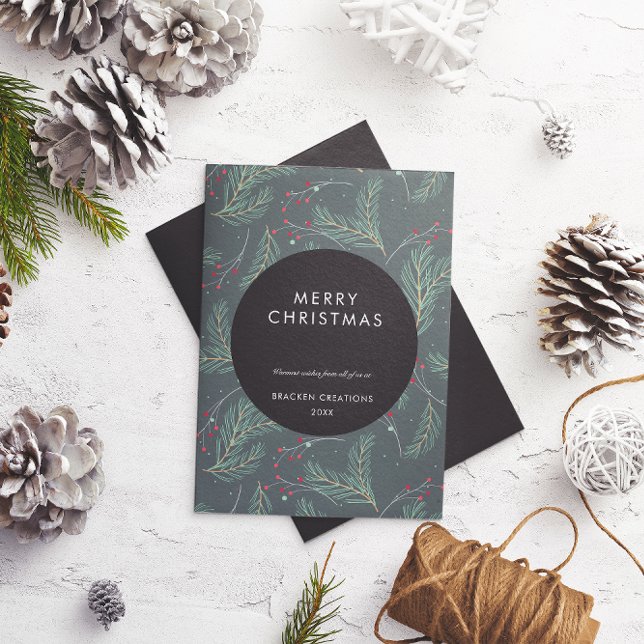 Modern Minimal Pine Pattern Corporate Christmas  Holiday Card (Creator Uploaded)