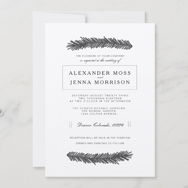Modern Minimal Pine Wedding Invitation (Front)