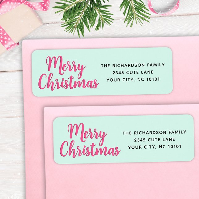 Modern Minimal Pink and Mint Green Merry Christmas (Creator Uploaded)