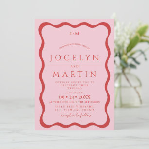 Modern & Minimal Pink and Red Wedding Invitation