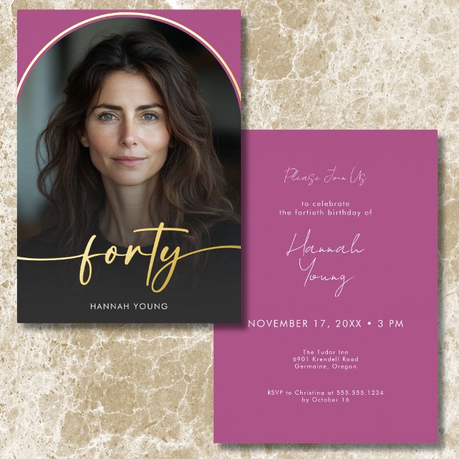 Modern Minimal Pink Arch Fortieth Birthday (Modern Minimal Pink Arch Fortieth Birthday Foil Invitation)