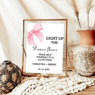Modern Minimal Pink Bow Wedding Glow stick Sign