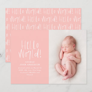 Modern minimal pink chic typography photo birth announcement