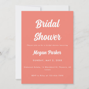 Modern Minimal Pink Coral Bridal Shower Invitation
