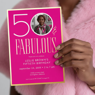 Modern Minimal Pink Fifty Fabulous Photo Birthday