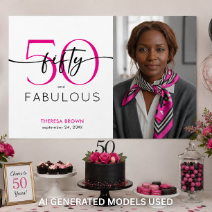 Modern Minimal Pink Fifty Fabulous Script Birthday Poster