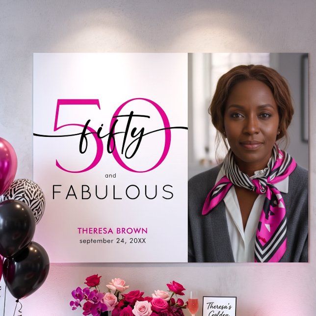 Modern Minimal Pink Fifty Fabulous Script Birthday Poster (Creator Uploaded)