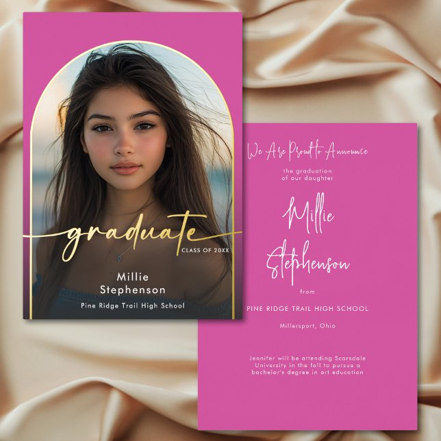 Modern Minimal Pink Foil Graduation Announcement (Modern Minimal Pink Foil Graduation Announcement)