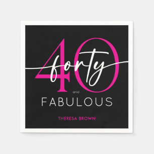 Modern Minimal Pink Forty Fabulous Script Birthday Napkin