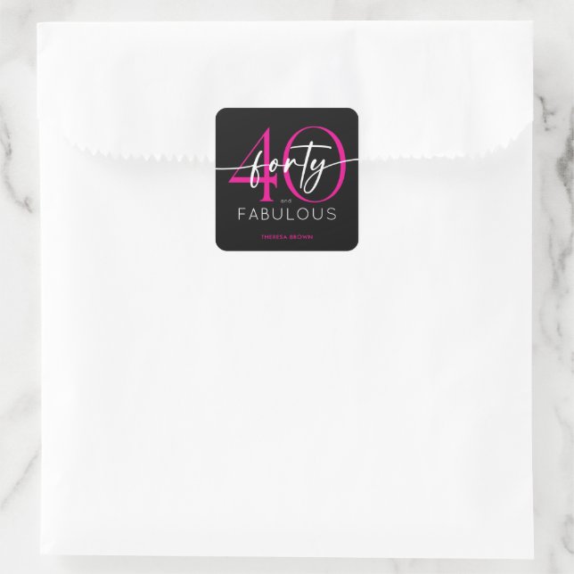 Modern Minimal Pink Forty Fabulous Script Birthday Square Sticker (Bag)