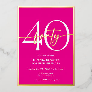 Modern Minimal Pink Forty Script Birthday