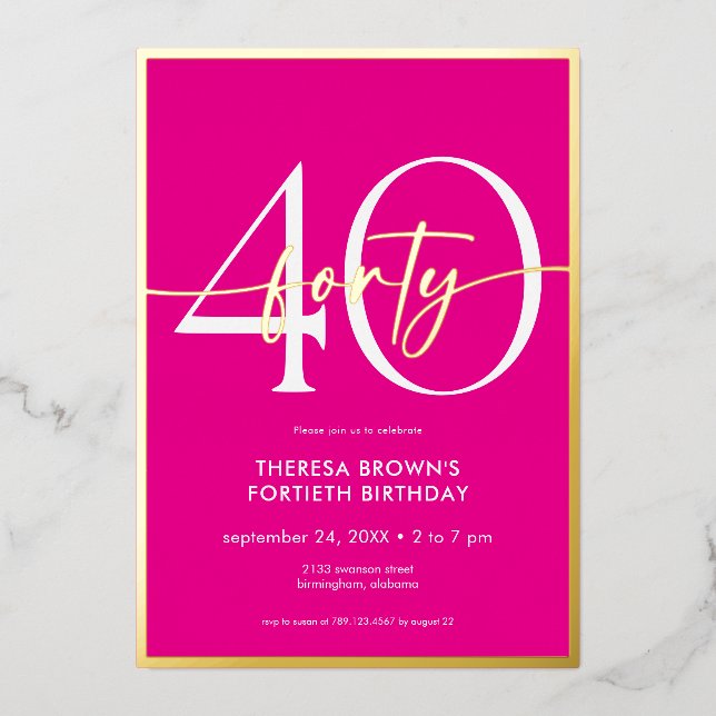Modern Minimal Pink Forty Script Birthday (Front)