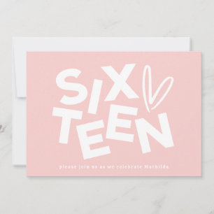 Modern minimal pink girly typography 16th birthday invitation
