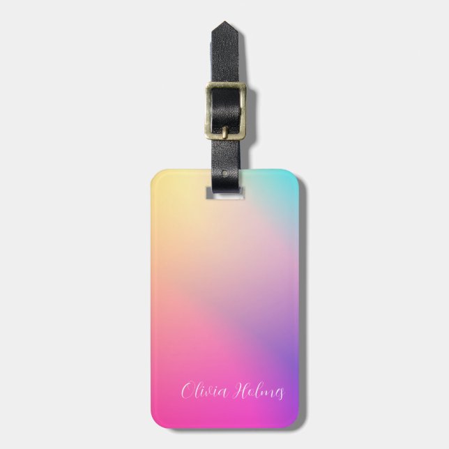 Modern Minimal Pink Gradient Personalised Luggage Tag (Front Vertical)
