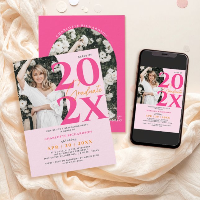 Modern Minimal Pink Graduation Photo Invitation (Creator Uploaded)