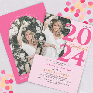 Modern Minimal Pink Graduation Photo Invitation